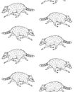 Vector seamless pattern of doodle sketch raccoon