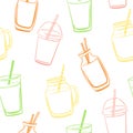 Vector seamless pattern with doodle smoothie bottles Royalty Free Stock Photo