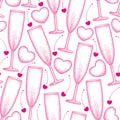 Vector seamless pattern with dotted pink wine glass