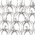 Vector seamless pattern with dotted pumpkin or gourd in black on the white background. Fruits elements in dotwork style. Royalty Free Stock Photo