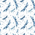 Vector Seamless Pattern with Dragonfly and colorful circles. Royalty Free Stock Photo