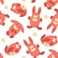 Vector seamless pattern with Easter bunnies. Easter egg hunt invitation template on white background. Wallpaper and packaging Royalty Free Stock Photo