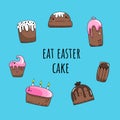 Vector seamless pattern with Easter cakes. Doodle style.