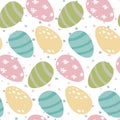 Vector seamless pattern with Easter eggs and dot texture.