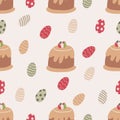 Vector seamless pattern with Easter treats and cakes.