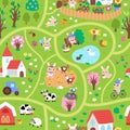 Vector seamless pattern with Easter village map. Rural repeat background with nature detailed scene. Cute spring holiday landscape Royalty Free Stock Photo