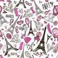 Vector seamless pattern with Eiffel Tower. Paris romantic background.