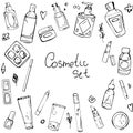 Vector seamless pattern with elements of cosmetics