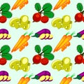 Vector seamless pattern with elements of vegetables: eggplant, beets, carrots and mushrooms. Royalty Free Stock Photo