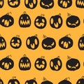 Vector seamless pattern with emotional pumpkins. Background for Halloween. Royalty Free Stock Photo