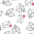 Vector seamless pattern with envelopes and hearts. Black and white love letters background. Royalty Free Stock Photo