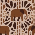 Vector seamless pattern in ethnic style with elephants