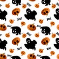 Vector seamless pattern with evil pumpkins and ghosts.