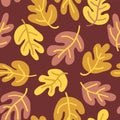 Vector seamless pattern of fall leaves. Oak leaf subtle autumn background orange, yellow, and brown for textile, digital paper, Royalty Free Stock Photo