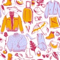 Vector seamless pattern for fashion and autumn & winter shopping theme with women accessory & clothing isolated Royalty Free Stock Photo