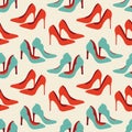 Vector seamless pattern with fashionable shoes. Handdrawn texture design