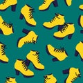 Vector seamless pattern with fashionable shoes. Handdrawn texture design