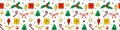 Vector seamless pattern of festive symbols - figures of Christmas trees, holly berries, presents, candy canes, stars Royalty Free Stock Photo