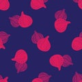 Vector seamless pattern of figs, design colorful abstract illustration. Whole pink fig fruits on blue background for patterns,