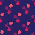 Vector seamless pattern of figs, design colorful abstract illustration. Whole and sliced pink fig fruits on blue background for