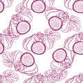 Vector seamless pattern of figs, design lines abstract illustration. Whole and sliced fig fruits on white background for patterns