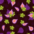 Vector seamless pattern with figs, seeds and fig leaves. Royalty Free Stock Photo