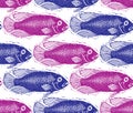 Vector seamless pattern with fishes, different species. Royalty Free Stock Photo