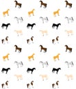 Vector seamless pattern of flat cartoon horses if different colors on white background