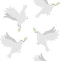 Vector seamless pattern of flat doves of peace