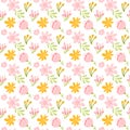Vector seamless pattern with flat flower bouquet and leaves. Cute floral background for your design. Pastel colors -