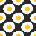 Vector Seamless Pattern with Flat Fried Egg, Omelet on a Black Background. Healthy Breakfast, Protein Food, Diet Meal Royalty Free Stock Photo