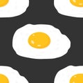 Vector Seamless Pattern with Flat Fried Egg, Omelet on a Black Background. Healthy Breakfast, Protein Food, Diet Meal Royalty Free Stock Photo