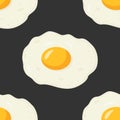 Vector Seamless Pattern with Flat Fried Egg, Omelet on a Black Background. Healthy Breakfast, Protein Food, Diet Meal Royalty Free Stock Photo