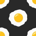 Vector Seamless Pattern with Flat Fried Egg, Omelet on a Black Background. Healthy Breakfast, Protein Food, Diet Meal Royalty Free Stock Photo