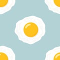 Vector Seamless Pattern with Flat Fried Egg, Omelet on a Blue Background. Healthy Breakfast, Protein Food, Diet Meal Royalty Free Stock Photo