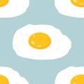 Vector Seamless Pattern with Flat Fried Egg, Omelet on a Blue Background. Healthy Breakfast, Protein Food, Diet Meal Royalty Free Stock Photo