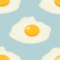 Vector Seamless Pattern with Flat Fried Egg, Omelet on a Blue Background. Healthy Breakfast, Protein Food, Diet Meal Royalty Free Stock Photo