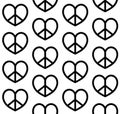 Vector seamless pattern of flat heart peace sign Royalty Free Stock Photo