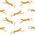 Vector seamless pattern of flat jumping cheetah