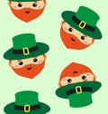 Vector seamless pattern of flat leprechaun face