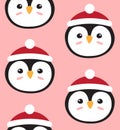 Vector Seamless Pattern Of Flat Penguin Face In Ha