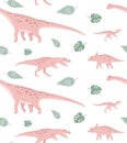 Vector seamless pattern of flat pink dinosaur Royalty Free Stock Photo