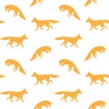 Vector seamless pattern of flat red fox silhouette