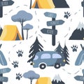 Vector seamless pattern in a flat style on the theme of camping Royalty Free Stock Photo