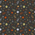 Vector seamless pattern from floral elements, cartoon plants Royalty Free Stock Photo