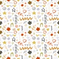 Vector seamless pattern from flowers, leaves, branches and decorative shapes Royalty Free Stock Photo