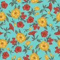 Vector seamless pattern with floral print in Provence style on mint background. Can be used as romantic background for wedding Royalty Free Stock Photo