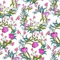 Vector seamless pattern with flowers and leaves Royalty Free Stock Photo