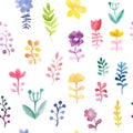 Vector seamless pattern with flowers and plants. Floral decor. Original floral background. Textile Pattern