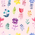 Vector seamless pattern with flowers and plants. On a pink background watercolor Floral decor. Original floral background. Pattern Royalty Free Stock Photo